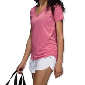 Lululemon What The Sport Tee Shimmering Pink & Gold V-Neck Lightweight Top 6